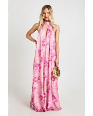 Boohoo Petite Floral High Neck Pleated Maxi Dress - Pink