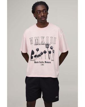 BoohooMAN Oversized Boxy Printed T-Shirt & Short Set - Natural