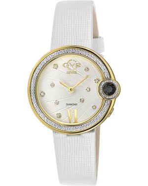 Gv2 Perugia Diamond Watch, Iprg Case, Dial, Genuine Saffiano Handmade Leather Strap - White
