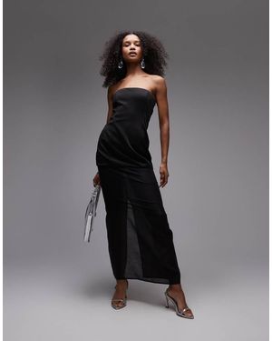 SNDY'S Bandeau Structured Semi Sheer Maxi Dress - Black