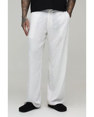 BoohooMAN Tall Half & Waistband Wide Fit Linen Blend Trousers - Black