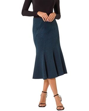 Roman Flared Textured Midi Stretch Skirt - Blue