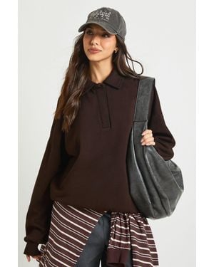 Boohoo Washed Rugby Sweatshirt - Brown