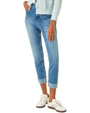 Roman Slim Leg Turn Up Stretch Jeans - Blue