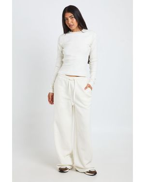 Boohoo Tall Crew Neck Long Sleeve Top And Straight Leg Jogger Tracksuit - White