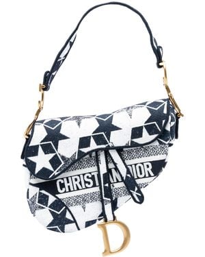 Dior Pre-Owned Embroidered Canvas Stars Saddle Bag - Blue