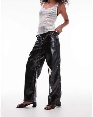 TOPSHOP Straight Leg Faux Leather Vinyl Trouser - Black