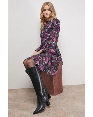 Oasis Jemima Faux Leather High Block Heel Pointed Knee Boots - Purple