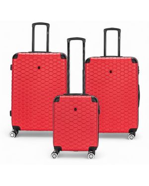 Infinity Leather Expandable Hard Shell Abs 8 Wheel Luggage Travel Cabin Holiday Bags Suitcase Set - Red