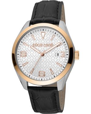 Roberto Cavalli Rc5G048L0035 Quartz Stainless Steel Leather 10 Atm 42 Mm Watch - Black