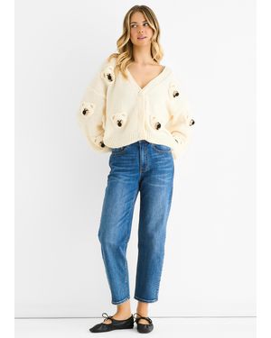 Gini London 3D Contrast Teddy Crochet Cardigan - Blue