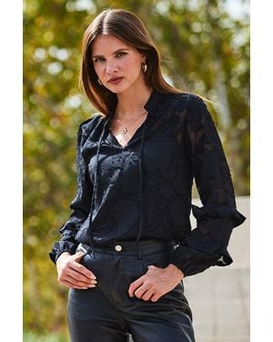 Sosandar Floral Jacquard Ruffle Sleeve Blouse - Green