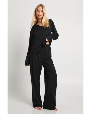 Boohoo Soft Touch Button Through Shirt And Trouser Pyjama Set - Blue