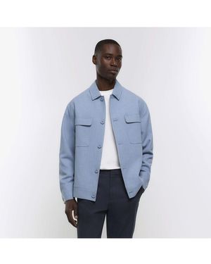 River Island Overshirt Blue Regular Fit Smart Cotton