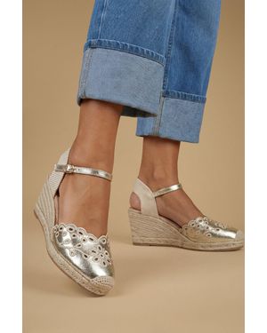Oasis Britany Cut Out Detail Faux Leather 2 Part Espadrille Wedges - Blue