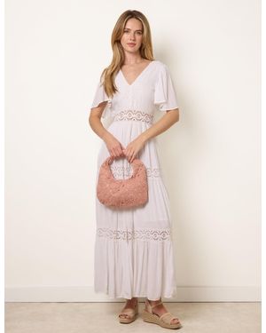 Blue Vanilla V-Neck Tiered Crochet Detail Maxi Dress - Natural