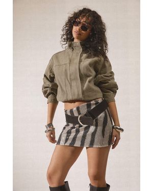 Boohoo Zebra Print Sequin Mini Skirt - Natural