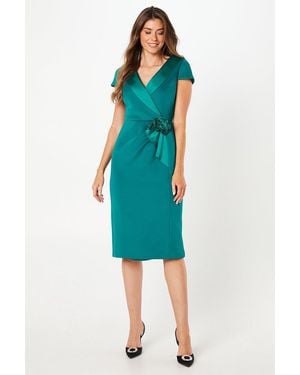 Wallis Occasion Scuba Corsage Midi Dress - Blue