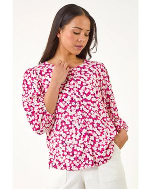 Roman Petite Ditsy Floral Button Blouse - Pink