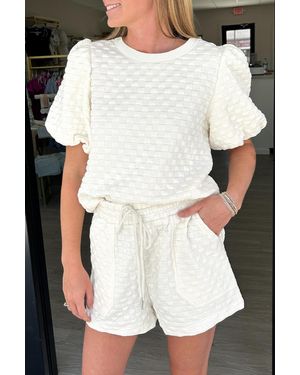 Azura Exchange Witte Effen Kleur Geruit Textuur Korte 2-delige Outfit