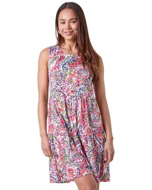 Roman Petite Paisley Print Tiered Dress