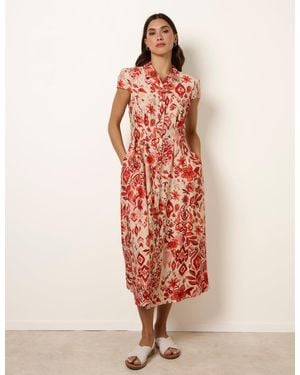 Blue Vanilla Watercolour Floral Printed Button Front Shirt Dress - Multicolour