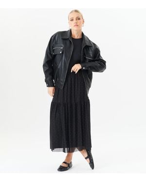Gini London Diamante Mesh Maxi Skirt - Black