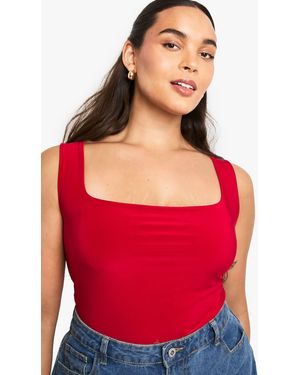 Boohoo Plus Double Layer Slinky Square Neck Vest - Red