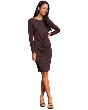 Roman Metallic Shimmer Ruched Dress - Red