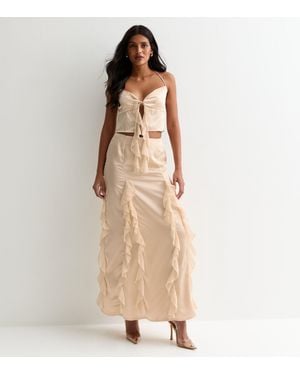 Gini London Champagne Satin Ruffle Maxi Skirt - Natural
