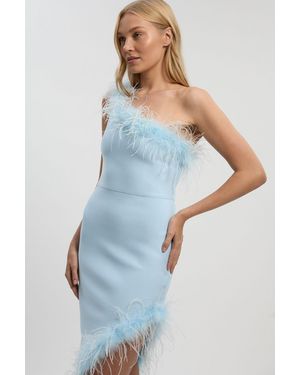 Karen Millen Feather Figure Form Bandage Knit Maxi Dress - Blue