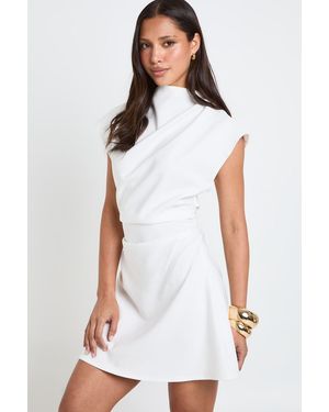 Boohoo Ruched High Neck Cap Sleeve Shift Dress - White