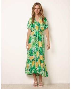 Blue Vanilla Pineapple Double V Midi Dress - Green