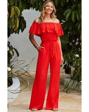 Sosandar Crinkle Wide Leg Trousers - Red