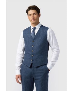Alexandre Silver Label Single Breasted Sleeveless Five Button V-Neck Plain Tailored Suit Waistcoat - Blue