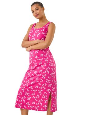Roman Dandelion Print Midi Dress - Pink