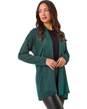 Roman Shimmer Longline Knit Cardigan - Green