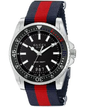 Gucci Ya136210 Duikhorloge Met Zwarte Wijzerplaat