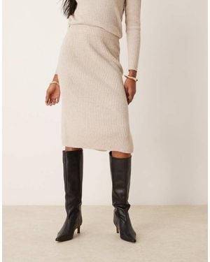 Jdy Ribbed Midi Skirt Co-Ord - Natural