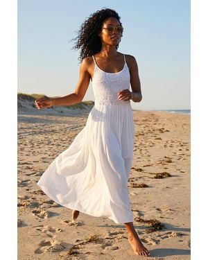 Roman Lace Bodice Shirred Midi Dress - White