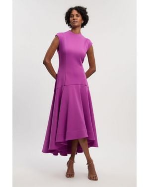 Karen Millen Scuba Dipped Ruffle Hem Woven Maxi Dress - Purple