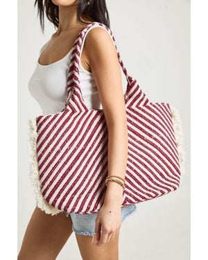 Boohoo Oversized Frayed Edge Jacquard Beach Bag - Pink