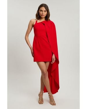 Karen Millen Compact Viscose Asymmetric Detail Mini Dress - Red