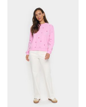 Saint Tropez Sweatshirt Casual Fit Bonbon Flame Hearts Pink - Roze