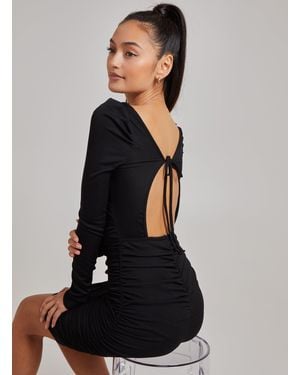 Pink Vanilla Open Back Ribbed Knee-Length Dress - Black