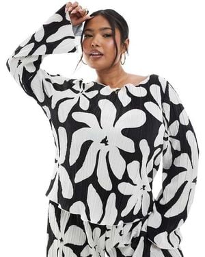 Vero Moda Long Sleeve Boatneck Plisse Top - Black