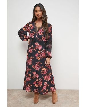 Oasis Printed Lace Insert Bias Midi Dress - Red