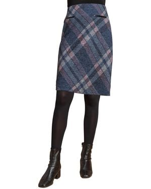 Roman Check Print Brushed Skirt - Blue