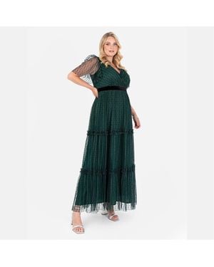 Lovedrobe V-Neck Short Sleeve Tiered Dress - Green