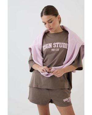 DSGN Studio Applique Loose Fit Sweat Short - Grey